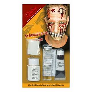 Zoelibat Halloween Make-up Zombieset mit weißen Kontaktlinsen, Latexmilch, Kunstblut und Schwamm, 1er Pack(1 x 1 Stück)