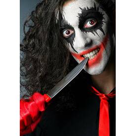 Halloween Make-up Vampirset mit roten farbigen Kontaktlinsen, Vampirzähne, Kunstblut und Kleber, 1er Pack(1 x 1 Stück)