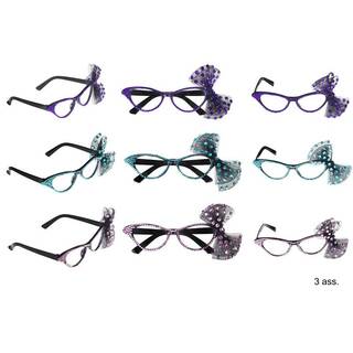 Brille 60er Jahre schwarzer Rahmen mit Schleife & Steinchen verziert - Damen Farbwahl