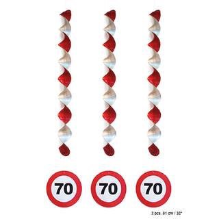 3 Metallichänger Baumelketten Dekoration in weiß/rot Stopschild Verkehrsschild 70 Geburtstag Karneval