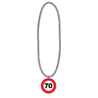 Halskette 70. Geburtstag silber/weiß/rot Verkehrsschild
