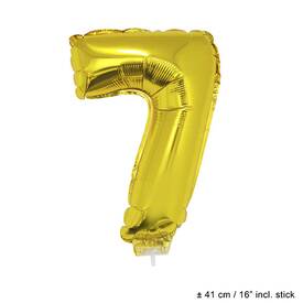 Folienballon Nummer 7 gold ca. 41 cm mit Stab