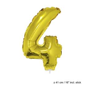 Folienballon Nummer 4 gold ca. 41 cm mit Stab