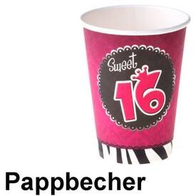 Pappbecher Sweet 16 8 Stück ca. 10cm