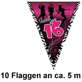 Wimpelkette "Sweet 16" Geburtstag 10 Flaggen an...