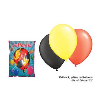 Ballons schwarz, gelb, rot ca. 30 cm 100 Stück