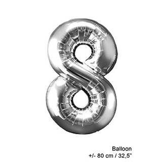 Folienballon Nummer 8 silber ca. 80 cm