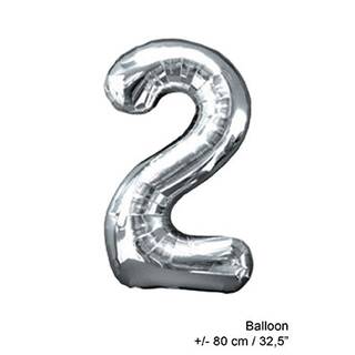 Folienballon Nummer 2 silber ca. 80 cm