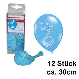Ballons Storch mit Baby blau ca. 30 cm 12 Stück