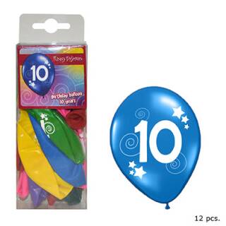 Ballons Nummer 10 Farbmix ca. 30 cm 12 Stück