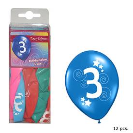 Ballons Nummer 3 Farbmix ca. 30 cm 12 Stück