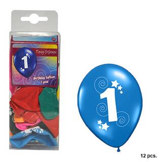 Ballons Nummer 1 Farbmix ca. 30 cm 12 Stück