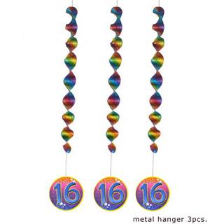 3 Metallichänger Baumelketten in Regenbogenfarben 16 Geburtstag Karneval