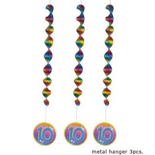 Metallichänger in Regenbogenfarben 3 Stück 10. Geburtstag