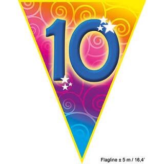 10 Flaggen Banner Wimpel ca. 5 m Dekoration in bunt 10 Geburtstag Karneval