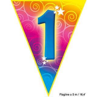 10 Flaggen Banner Wimpel ca. 5 m Dekoration in bunt 1 Geburtstag Karneval
