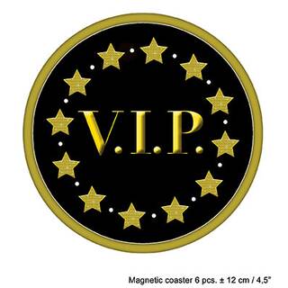 Untersetzer VIP magnetisch 6 Stück ca. 12 cm schwarz/gold