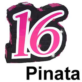 Pinata Sweet 16 schwarz/pink ca. 45 x 45 x 10 cm