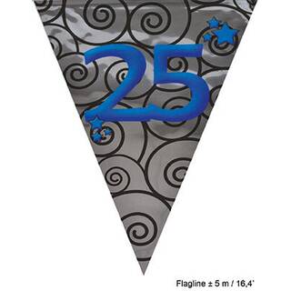 10 Flaggen Banner Wimpel ca. 5 m Dekoration in silber 25 Geburtstag Karneval