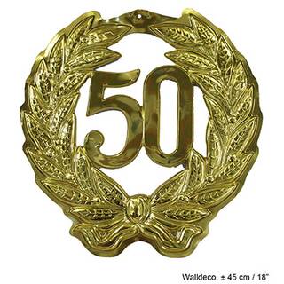 50. Geburtstag gold Kunststoff Wandekoration ca. 45cm