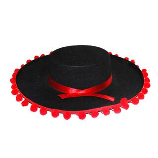 Spanischer Hut schwarz mit roten Verzierungen