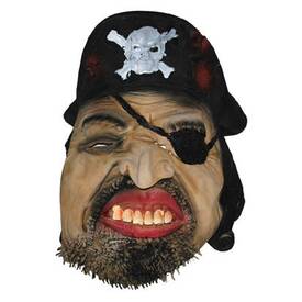 Latex-Maske grimmiger Pirat mit Augenklappe & Bart