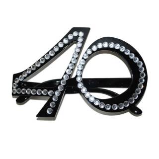 Brille 40. Geburtstag schwarz mit Steinchen - Erwachsene