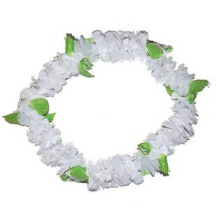 Hawaiikette Blumenkette weiß mit grünen Blättern Aloha