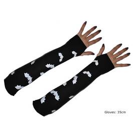 schwarze Handschuhe mit weißen Fledermausaufdruck