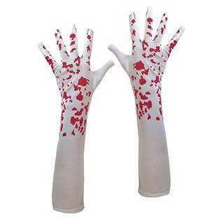 weiße Handschuhe mit Blutflecken bis Ellenbogen - Erwachsene