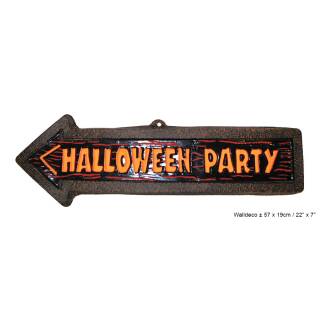 Wanddeko Halloween Party ca. 57 x 19cm braunes Schild zum aufhängen nach links zeigend Halloween Dekoration Zubehör