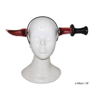 Haarreif Messer durch den Kopf schwarzer Griff mit Blut gefüllte Klinge