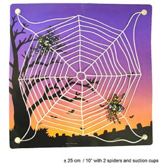 COBWEB Spinnennetz weiß mit 2 Spinnen an Saugnäpfen 25cm 10"