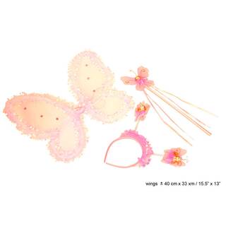 Flügel Set 3 tlg. Haarreif Schmetterling, Feenstab und Flügel ca. 40 x 33 cm rosa/pink Karneval Kinder Mädchen