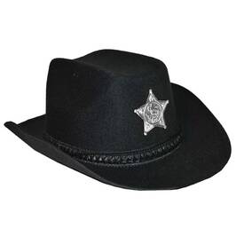 Cowboyhut Sheriff schwarz mit Stern & Kordel