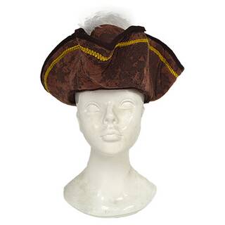 Piraten Hut aus Stoff braun mit weißer Feder - Erwachsene