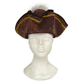 Piraten Hut aus Stoff braun mit weißer Feder -...