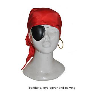 Piratenset Bandana, Augenklappe, Ohrring schwarz/rot
