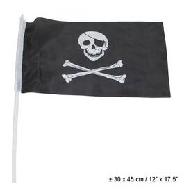 Piratenflagge schwarz mit weißen Totenkopf an Stab ca. 30...