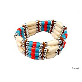 Indianer Armband 4 Reihen Holz mit Perlen braun blau rot