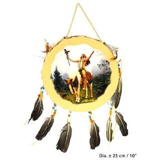 Traumfänger Indianer Dekoration mit Print & Federn ca. 25 cm
