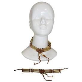 Indianer Halskette 3 Reihen Holz mit Bändern