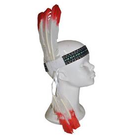 Indianer Haarband mit weiß roten Federn