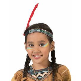 Stirnband schwarz mit roter Indianerfeder