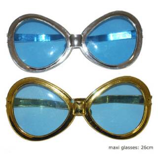 Brille Disco MAXI Farbauswahl leicht ovaler Rahmen in Metallicoptik mit blauen Gläsern Fun Gag Geburtstag gold