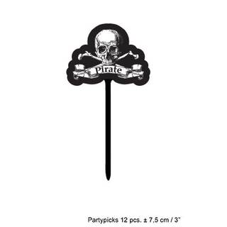 Partysticks Pirat 12 Stück ca. 7,5cm schwarz mit Totenkopf