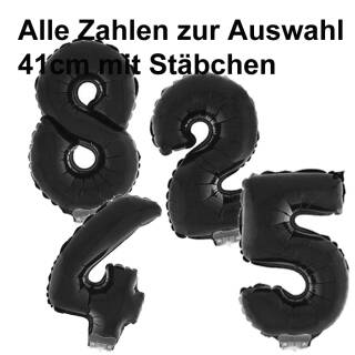 Folienballon schwarz Buchstabe 41 cm mit Stäbchen / Auswahl