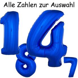 Folienballon Zahl 102 cm blau, Helium geeignet